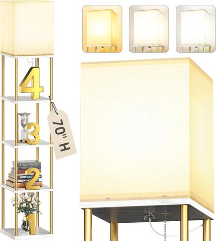 addlon 5-Tier Floor Lamp with Shelves, Standing Bookshelf Lamp with 3 Color Temperature, Corner Display Floor Lamps for Living Room, Bedroom and Office (70'' H, Black) in Kuwait