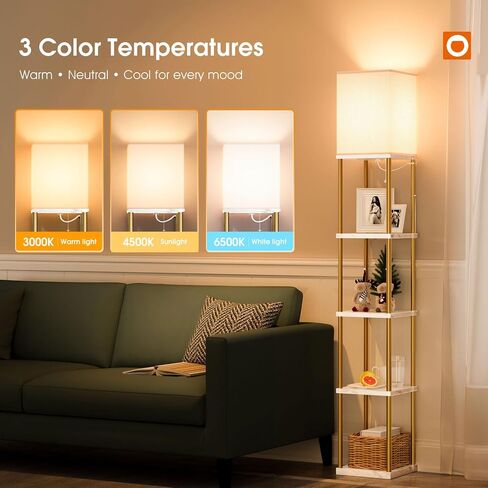 addlon 5-Tier Floor Lamp with Shelves, Standing Bookshelf Lamp with 3 Color Temperature, Corner Display Floor Lamps for Living Room, Bedroom and Office (70'' H, Black) in Kuwait