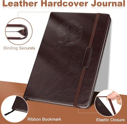 Azureal Journal for Women Men, Lined Journaling Notebooks A5 5.7X 8.3 in, Hardcover Leather Journal Diary 160 Pages, Journals for Writing, Travel, Business, Home & School (Brown) in Kuwait