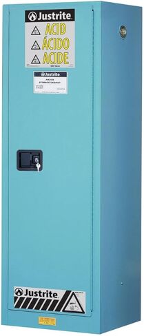 Justrite Galvanized Steel 1 Door Manual Compac Corrosives Safety Storage Cabinet, 12 Gallon Capacity, 23-1/4" Width x 35" Height x 18" Depth, 1 Adjustable Shelfs, Made in The USA, Blue, 891202 in Saudi Arabia