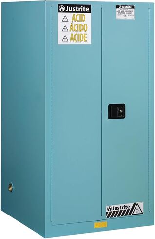 Justrite Galvanized Steel 1 Door Manual Compac Corrosives Safety Storage Cabinet, 12 Gallon Capacity, 23-1/4" Width x 35" Height x 18" Depth, 1 Adjustable Shelfs, Made in The USA, Blue, 891202 in Saudi Arabia
