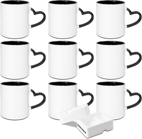 SUBLOVER Set of 9 Sublimtion Blanks Ceramic White Tazas Para Coffee Mugs 11OZ Sublimation Cups Bulk For Christmas for Mug Press Machine,Color Inner and Heart Handle(Pink) in Saudi Arabia