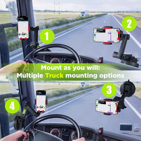 Truck Phone Holder Mount Heavy Duty Super Suction Cup, Cell Phone Holder for Truck Dashboard Windshield 16.9 inch Long Arm & Stable, Compatible with iPhone & Samsung, Gray, Semi Truck in Saudi Arabia