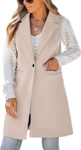 IDEALSANXUN Wool Long Vest for Women Sleeveless Blazer Jacket Fall Winter Trench Coat Waistcoat in Saudi Arabia