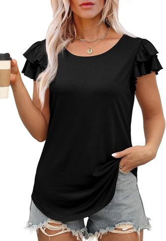 Weeso Womens T قمصان الكشكش قصير الأكمام قمم الصيف in Kuwait