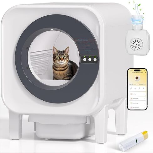 Self Cleaning Litter Box,Large Capacity Automatic Cat Litter Box Self Cleaning for Multiple Cats,with Odor Eliminator,Smart App Control,Safety Protection,for Large Cat,2 Roll of Garbage Bags,Silver in Saudi Arabia