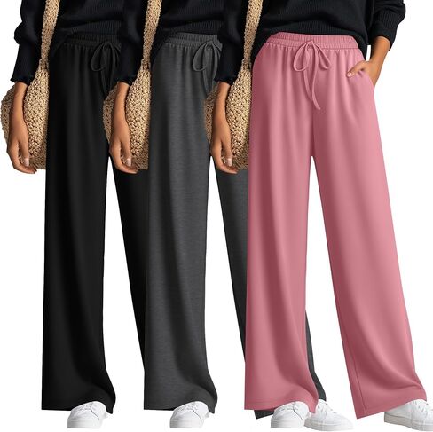 Neer 3 Pack Women's Wide Leg Yoga Pant High Waist Drawstring Sweatpants Loose Open Bottom Lounge Pants with Pockets in Saudi Arabia