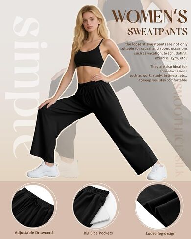 Neer 3 Pack Women's Wide Leg Yoga Pant High Waist Drawstring Sweatpants Loose Open Bottom Lounge Pants with Pockets in Saudi Arabia
