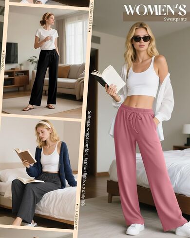 Neer 3 Pack Women's Wide Leg Yoga Pant High Waist Drawstring Sweatpants Loose Open Bottom Lounge Pants with Pockets in Saudi Arabia