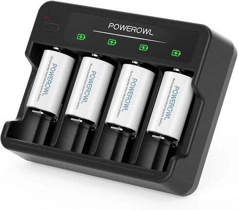 POWEROWL Rechargeable C Batteries with 4 Bay Battery Charger, USB Quick Charging, for AA AAA C D Ni-MH Ni-CD Rechargeable Batteries -4 Count in Kuwait