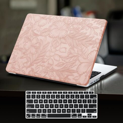 DTangLsm for MacBook Pro 16 inch Case 2025 2024-2021 M4 M3 M2 M1 A3403 A3186 A2991 A2780 A2485 Pro/Max, Elegant Texture Retro Leather Hard Shell Case+Keyboard Skin for Mac Pro 16,Embossed Floral Green in Kuwait
