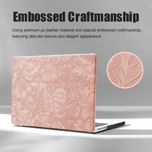 DTangLsm for MacBook Pro 16 inch Case 2025 2024-2021 M4 M3 M2 M1 A3403 A3186 A2991 A2780 A2485 Pro/Max, Elegant Texture Retro Leather Hard Shell Case+Keyboard Skin for Mac Pro 16,Embossed Floral Green in Kuwait