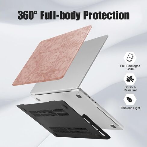 DTangLsm for MacBook Pro 16 inch Case 2025 2024-2021 M4 M3 M2 M1 A3403 A3186 A2991 A2780 A2485 Pro/Max, Elegant Texture Retro Leather Hard Shell Case+Keyboard Skin for Mac Pro 16,Embossed Floral Green in Kuwait