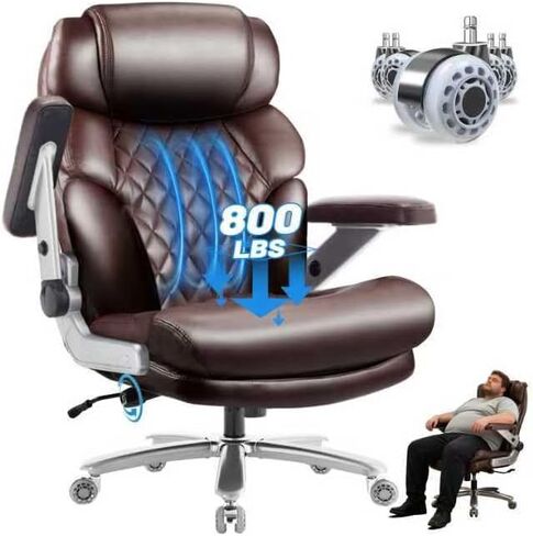 كرسي المكتب الكبير والطويل 600 رطل- كرسي كمبيوتر تنفيذي عالي الظهر للأشخاص الثقيلين الذين لديهم دعم قطني قابل للتعديل وعجلات هادئة- كرسي مكتب كبير للمكتب المنزلي (براون) in Kuwait