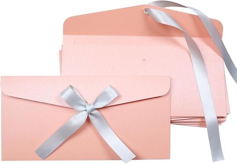 10 Pieces Ribbon Bow Kraft Paper Envelopes, Thick Pearlescent Color Envelope for Greeting Cards, Festival Supplies, Birthday Party Wedding Invitations, Red in Kuwait