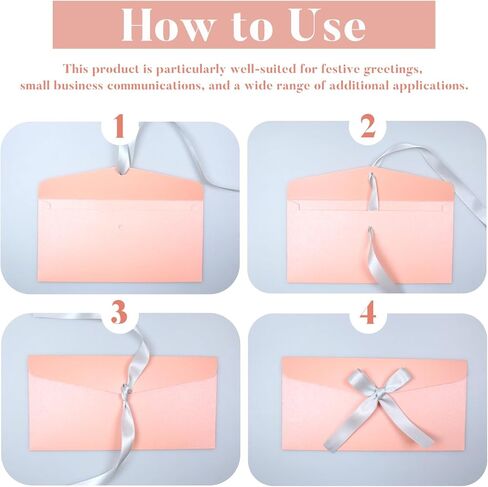 10 Pieces Ribbon Bow Kraft Paper Envelopes, Thick Pearlescent Color Envelope for Greeting Cards, Festival Supplies, Birthday Party Wedding Invitations, Red in Kuwait