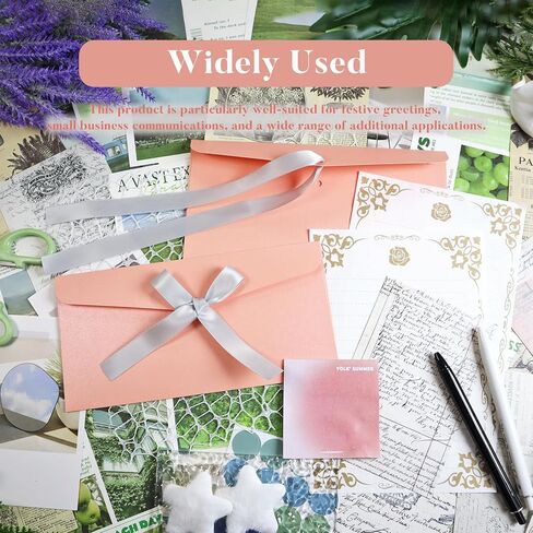 10 Pieces Ribbon Bow Kraft Paper Envelopes, Thick Pearlescent Color Envelope for Greeting Cards, Festival Supplies, Birthday Party Wedding Invitations, Red in Kuwait