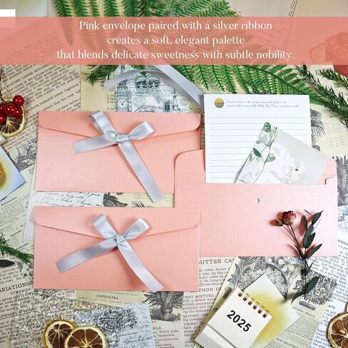 10 Pieces Ribbon Bow Kraft Paper Envelopes, Thick Pearlescent Color Envelope for Greeting Cards, Festival Supplies, Birthday Party Wedding Invitations, Red in Kuwait