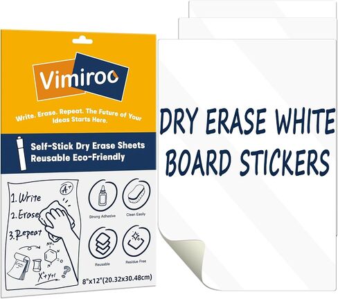 Dry Erase White Board Stickers, 12" x 8" Removable Dry Erase Sheets for Wall/Refrigerator/Door/Classroom, Adhesive Non-Magnetic Whiteboard, Fridge Dry Erase Paper(3 Sheets) in Kuwait