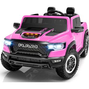 enyopro 24v ry on toys for big kids ، RAM 1500 Rho 2 ateater stidlers ركوب على السيارة مع التحكم عن بُعد ، سيارة كهربائية مع تخزين سرير الشاحنة ، الباب الخلفي الحقيقي ، الموسيقى ، مصابيح LED (أسود - باب مرتفع) in Kuwait
