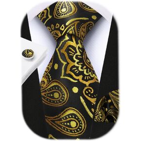 HISDERN Pre Tied Ties for Men Paisley Solid Striped Necktie and Pocket Square Cufflinks Set Formal Wedding Neck Tie in Saudi Arabia