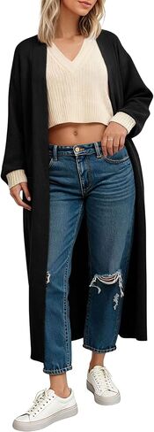 Hooever للسيدات المفتوحة الأمامية متماسكة كارديجان طويلة طية طية صدرية سترة سترة فضفاضة سترة الخارج in Kuwait