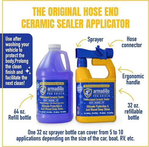 Professional Ceramic Sealer – Ultimate Protection & Just Waxed Deep Shine – Spray-On Hydrophobic Ceramic Coating for Cars, Boats & RVs – 32 oz Hose-End Sprayer in Saudi Arabia