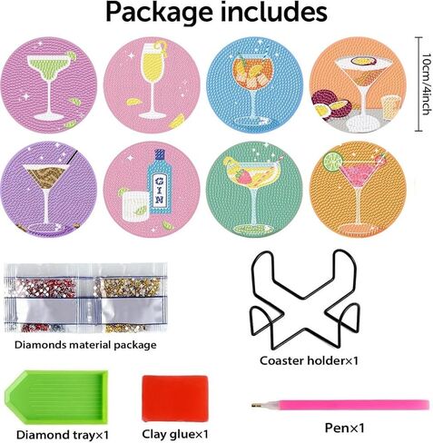 8 PCS Christmas Diamond Art Coasters Kit ، و Snowman Diamond Painting Coaster مع حامل ، وضغط فنون الشتاء للمبتدئين على المبتدئين والفنون والحرف اليدوية in Kuwait