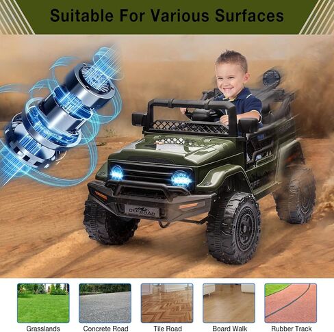 Hetoy 12V Ride -On Truck for Kids - سيارة تحكم عن بعد مع تعليق الربيع وأضواء LED وموسيقى وسرعة 3 | لعبة الركوب التي تعمل بالبطارية (تتراوح أعمارهم بين 3 سنوات) in Kuwait