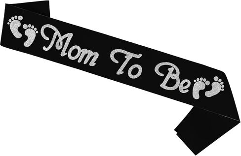 Mom to be Sash, Satin with Gitter Font with Baby Foot, Best Baby Shower Mommy Decorations Mother Gifts, Gender Reveal Party Baby Boy Or Girl Neutral (White - Pink) in Kuwait