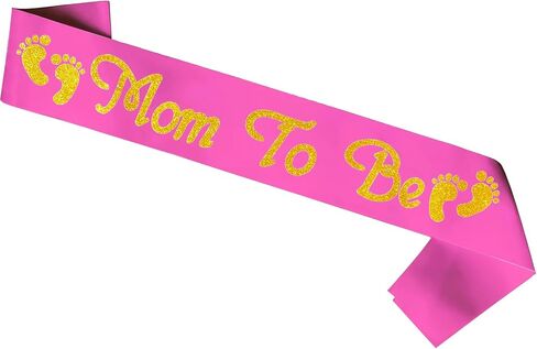 Mom to be Sash, Satin with Gitter Font with Baby Foot, Best Baby Shower Mommy Decorations Mother Gifts, Gender Reveal Party Baby Boy Or Girl Neutral (White - Pink) in Kuwait