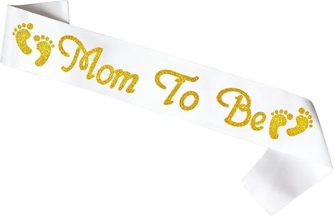 Mom to be Sash, Satin with Gitter Font with Baby Foot, Best Baby Shower Mommy Decorations Mother Gifts, Gender Reveal Party Baby Boy Or Girl Neutral (White - Pink) in Kuwait