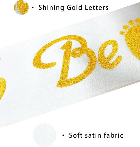 Mom to be Sash, Satin with Gitter Font with Baby Foot, Best Baby Shower Mommy Decorations Mother Gifts, Gender Reveal Party Baby Boy Or Girl Neutral (White - Pink) in Kuwait