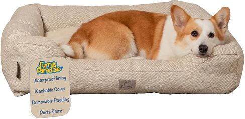 Furry's Paradise Cuddler Waterproof Bolster Pet Bed with Recycled Fibers and Non-Slip Bottom. (Blown Dandelions, Orthopedic Large) in Saudi Arabia