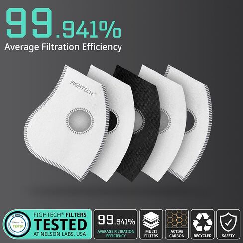 قناع غبار Fightech - 3 أحجام - قناع للوجه القابل لإعادة الاستخدام مع مرشحات الكربون وصمامات الهواء من أجل الأعمال الخشبية والبناء والتحرك in Kuwait