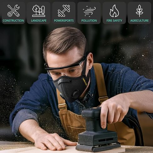 قناع غبار Fightech - 3 أحجام - قناع للوجه القابل لإعادة الاستخدام مع مرشحات الكربون وصمامات الهواء من أجل الأعمال الخشبية والبناء والتحرك in Kuwait