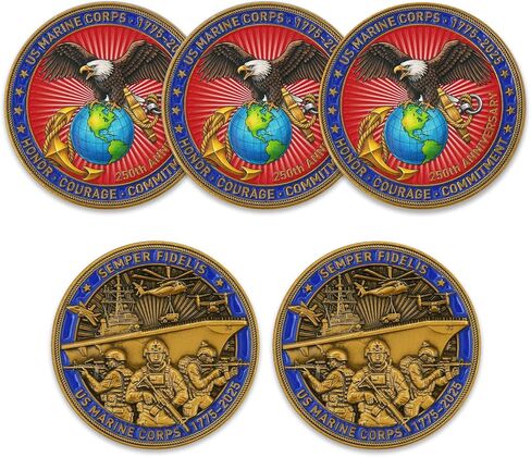 USMC 250th Anniversary Military Challenge Coin – Double-Sided 1.57" Zinc Alloy Coin with Raised Marine Corps Design, Eagle Globe & Anchor Emblem – Includes Clear Protective Case (Single Coin) in Kuwait