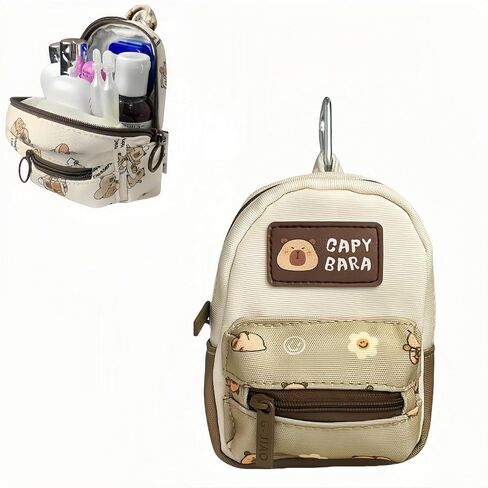 Capybara Miniature Backpack Keychain Coin Purse ، حقيبة مقطع لطيفة للنساء ، نايلون مقاوم للماء مع Carabiner ، سحر محفظة السفر الصغيرة للعملات المعدنية ، البطاقات ، الصالة الرياضية ، والاستخدام اليومي (بني) in Saudi Arabia