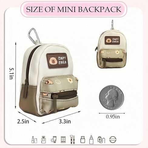 Capybara Miniature Backpack Keychain Coin Purse ، حقيبة مقطع لطيفة للنساء ، نايلون مقاوم للماء مع Carabiner ، سحر محفظة السفر الصغيرة للعملات المعدنية ، البطاقات ، الصالة الرياضية ، والاستخدام اليومي (بني) in Saudi Arabia