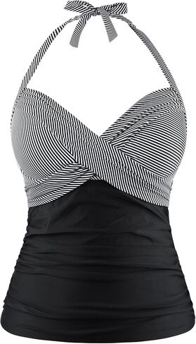 Hilor Women's Underwire Tankini Top Halter V Neck Swimsuits Front Twist Tummy Control Bathing Suit Tops Only in Saudi Arabia