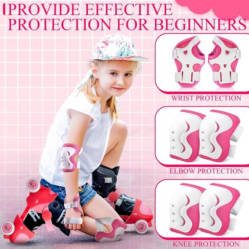 4 Pairs Toddlers Adjustable Quad Roller Skates and Protective Elbow Pads Knee Pads Wrist Guards Set Kids Beginner Skates Shoes with Wheels Lock for Age 2-6 Baby Children Boys Girls, Blue in Saudi Arabia