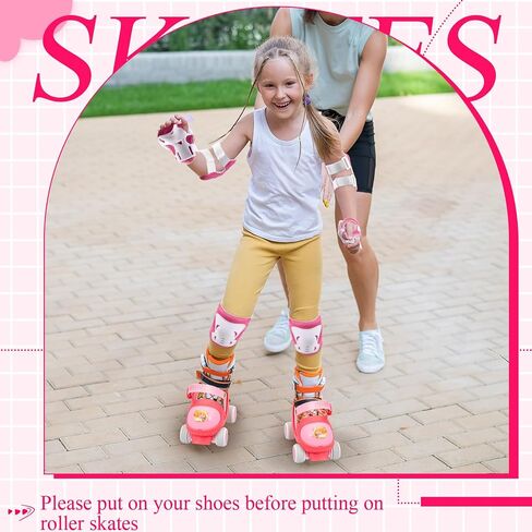 4 Pairs Toddlers Adjustable Quad Roller Skates and Protective Elbow Pads Knee Pads Wrist Guards Set Kids Beginner Skates Shoes with Wheels Lock for Age 2-6 Baby Children Boys Girls, Blue in Saudi Arabia