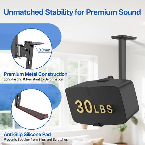 Heavy Duty Speaker Wall Mount for Sonos Five & Play 5 Gen 2 Speaker Mount,Tilt & Swivel Adjustable Speaker Mount for Sonos Play:5 & Sonos 5 Wall Mount, Brackets Hold to 35lbs,2 Pack,Black in Saudi Arabia