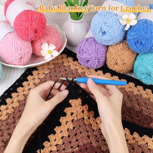 Coopay Skinny Chenille Yarn for Crocheting and Knitting, 12 Pack of 50g/1.76oz - 1764yd Total, Soft Fluffy Crochet Yarn of Baby Weights - Suitable for Baby Blankets, Plush Toys - Super Soft(12 Colors) in Saudi Arabia