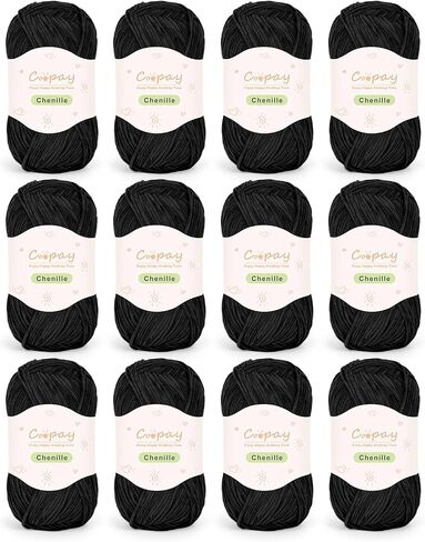 Coopay Skinny Chenille Yarn for Crocheting and Knitting, 12 Pack of 50g/1.76oz - 1764yd Total, Soft Fluffy Crochet Yarn of Baby Weights - Suitable for Baby Blankets, Plush Toys - Super Soft(12 Colors) in Saudi Arabia