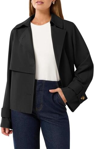 Agseem Womens Cost Trench Coat عارضات السترات القصيرة الصدرية القصيرة السقوط أزياء الأزياء مع جيوب 2025 in Kuwait