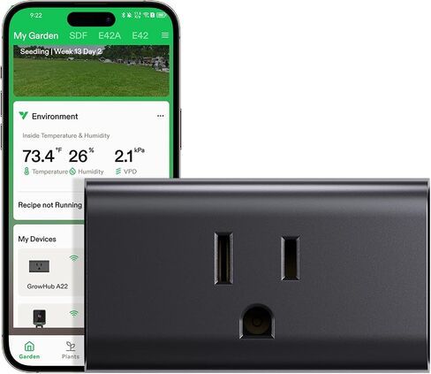 Vivosun Growhub Outlet Controller A22 مع مسبار مستشعر درجة الحرارة والرطوبة ، والسيطرة على واي فاي البيئي الذكي ، والتوصيل الذكي ، وترموستات ، 15A 1800W ، متوافق مع تطبيق Vivosun for Grow Tent in Saudi Arabia