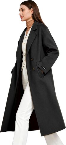 Women's Pea Coat Double Sided Wool Blended Notch Lapel Double Breasted Overcoat Long Trench Jacket for fall Autumn/Winter in Saudi Arabia