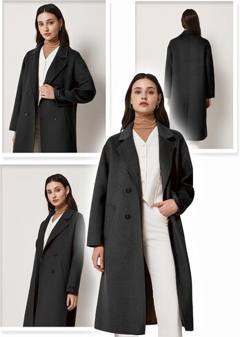 Women's Pea Coat Double Sided Wool Blended Notch Lapel Double Breasted Overcoat Long Trench Jacket for fall Autumn/Winter in Saudi Arabia