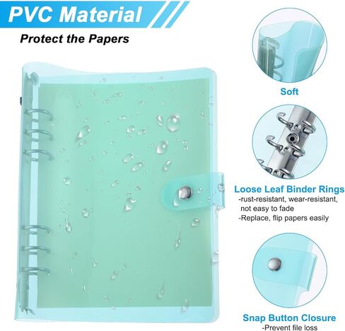 PATIKIL A5 Clear Binder Cover, Soft PVC Bling Loose Leaf Binder Protector Refillable Notebook Shell with Snap Button Closure for DIY Meeting Notebook Folder, Blue in Saudi Arabia